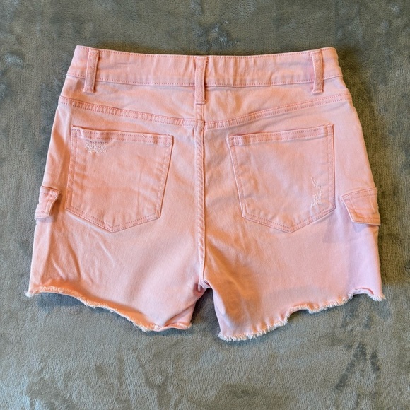 Cargo Carpenter Coastal Fringe Grunge Pink Denim Shorts Sz 10 Y2K Barbie - Picture 6 of 9